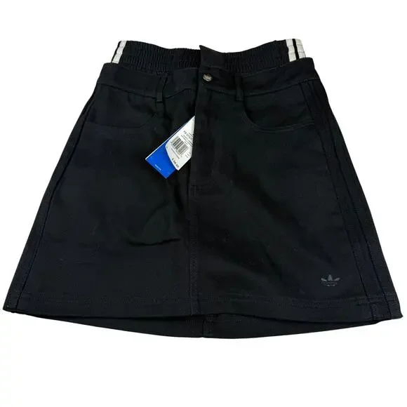 Adidas Firebird Denim Mini Skirt Black Size 2 - Picture 1 of 6
